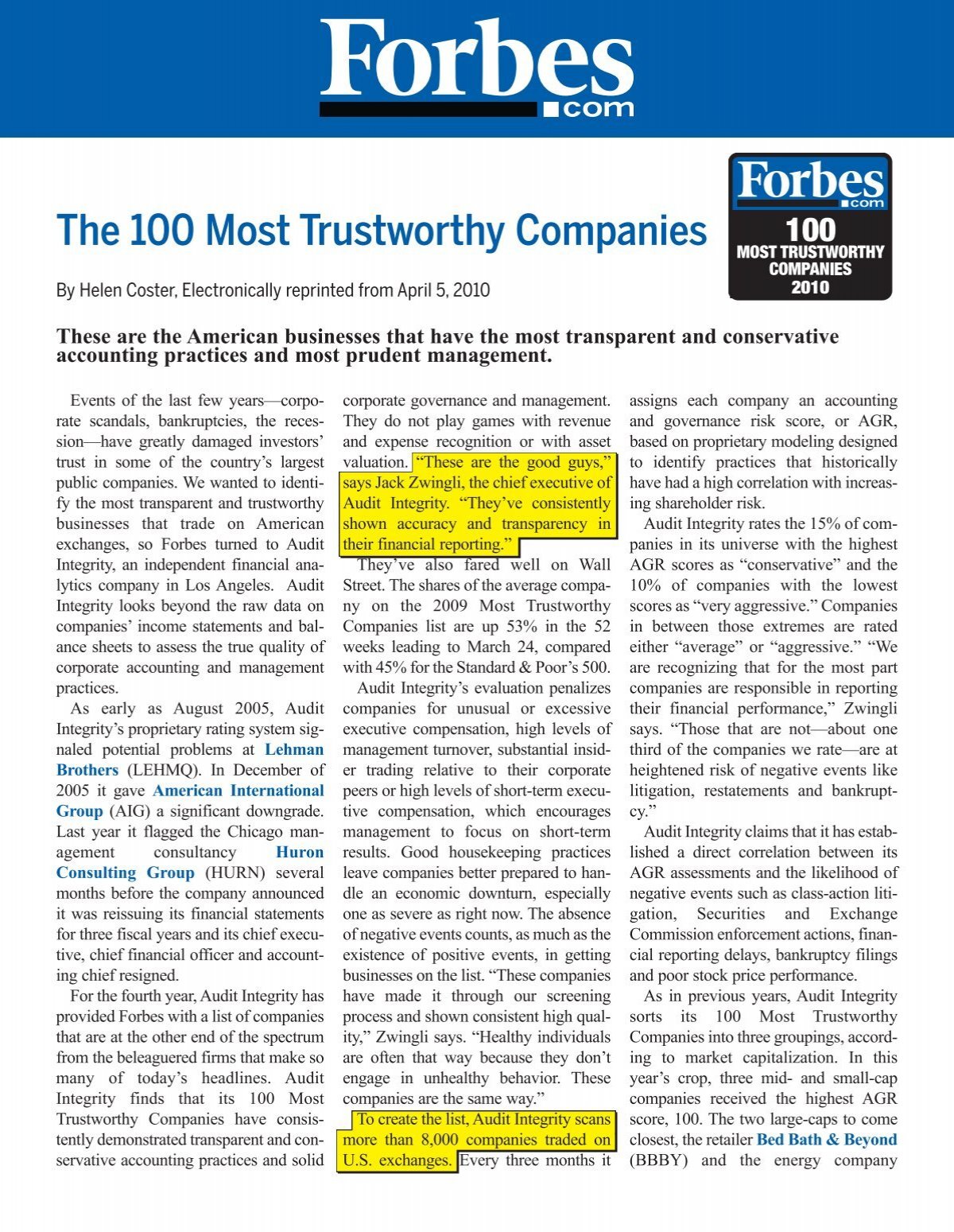 The 100 Most Trustworthy Companies - Nu Skin