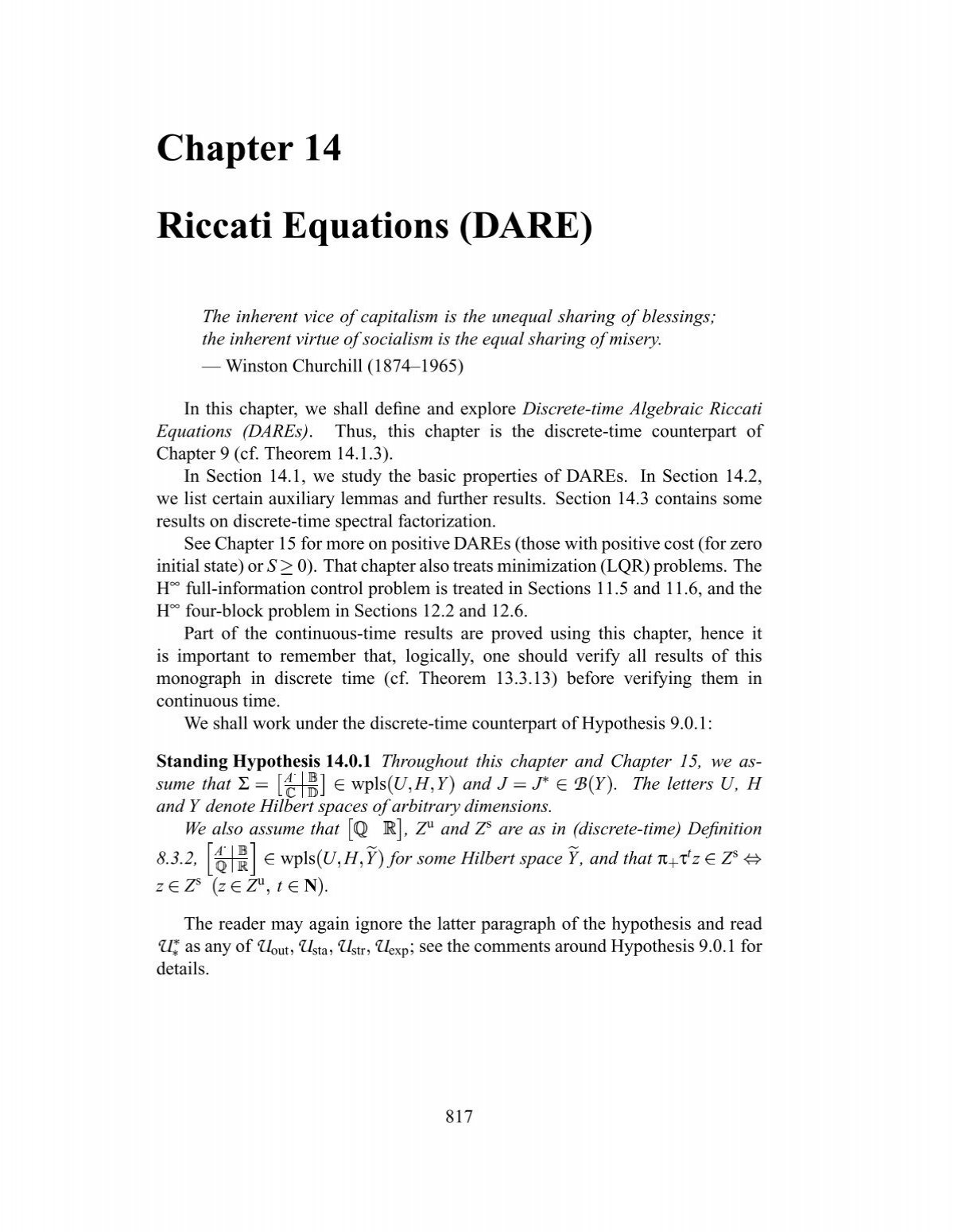 Chapter 14 Riccati Equations Dare