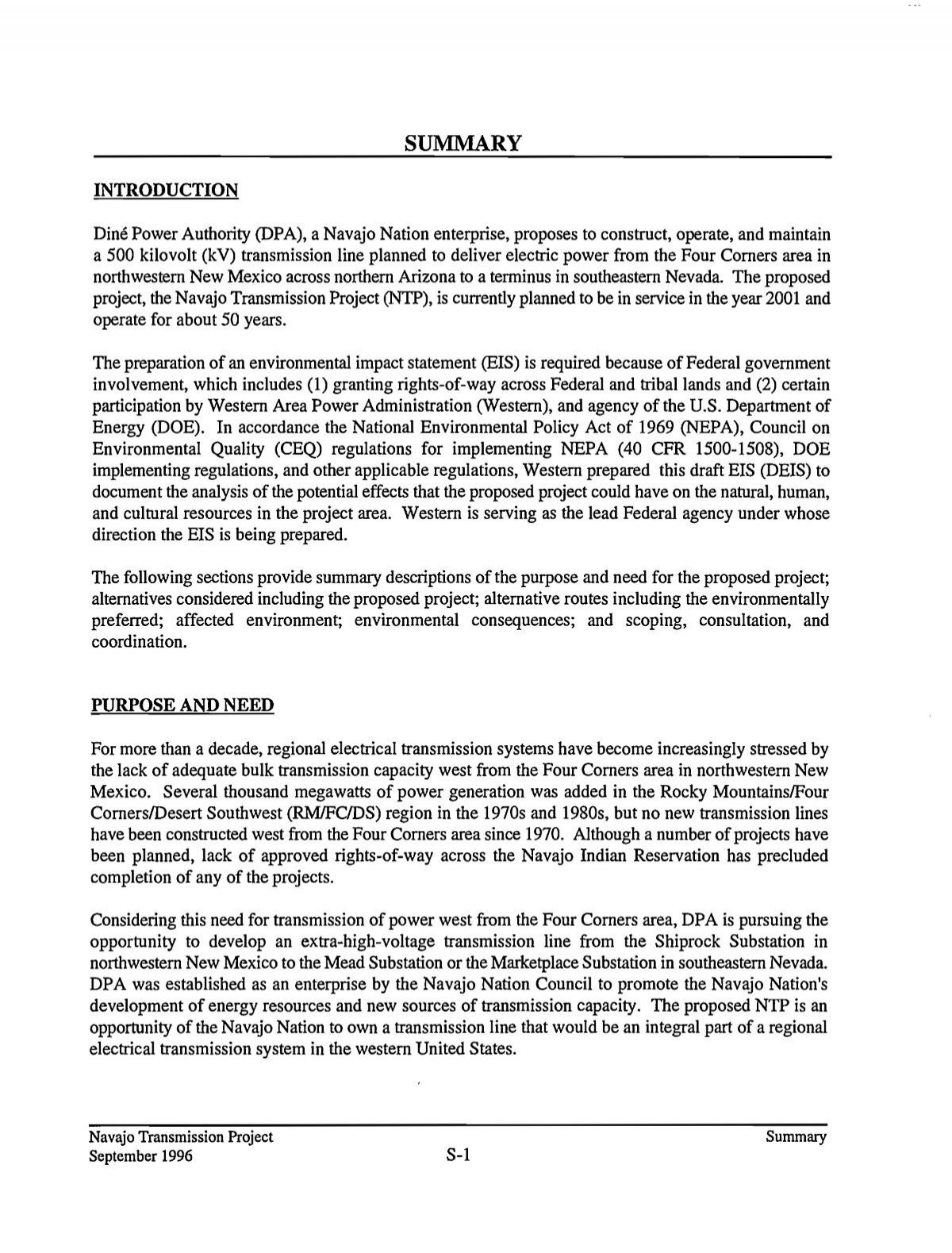 Navajo Transmission Project Draft Environmental Impact Statement