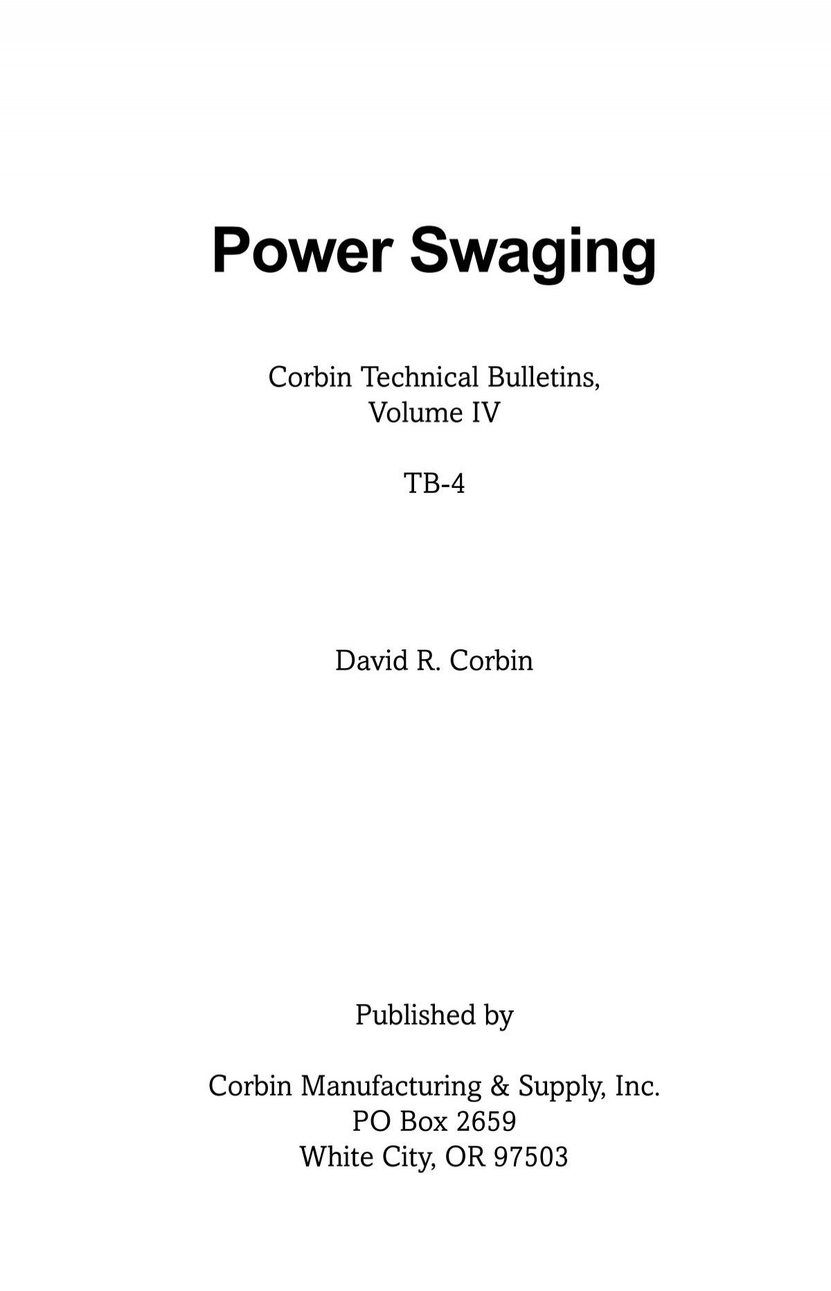 Power Swaging TB-4 (PDF) - Corbin Bullet Swaging