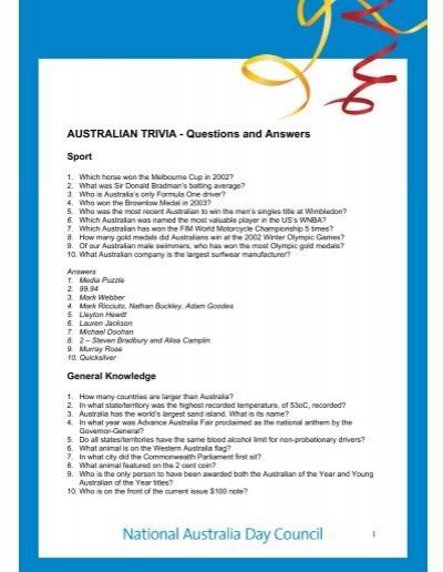 Australian Trivia Questions And Answers Australia Day