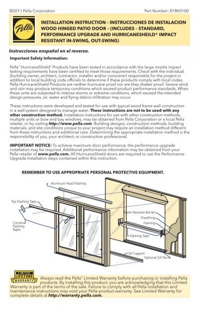 2prepare The Door For Installation, Pella Hinged Patio Door Hardware Installation Instructions