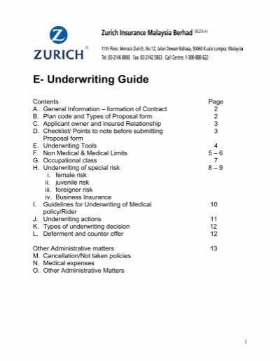E Underwriting Guide Zurich
