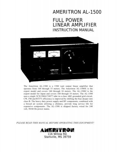 AMERITRON AL-1500 FULL POWER LINEAR AMPLIFIER - QRZCQ