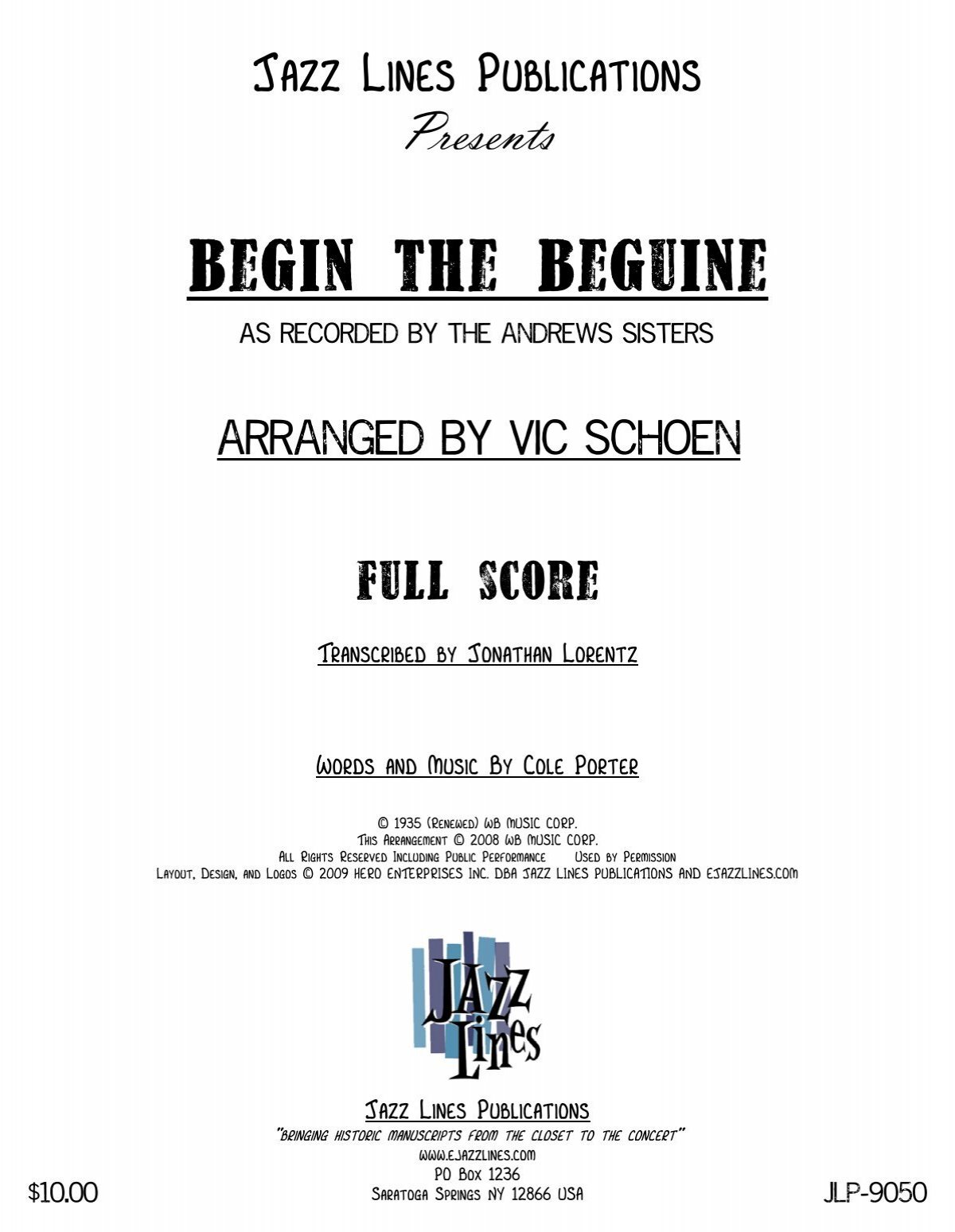 Begin The Beguine Jlp 9050 Score Mus Ejazzlines Com
