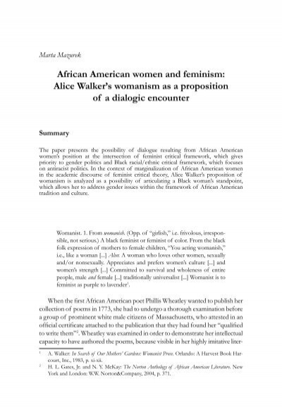 Mitt Rimpels complicaties African American women and feminism: Alice Walker's womanism ...