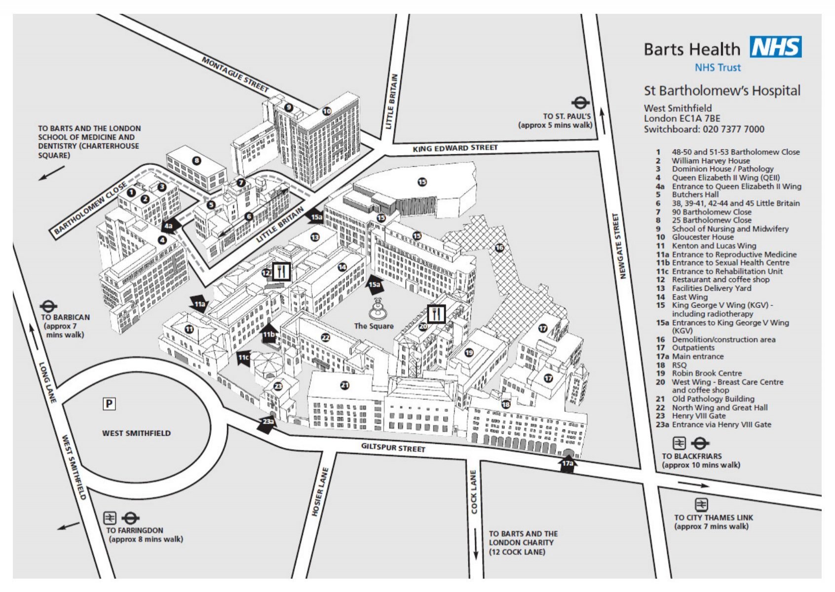 Site Map Of St Bartholomew S Hospital Barts Health Nhs Trust