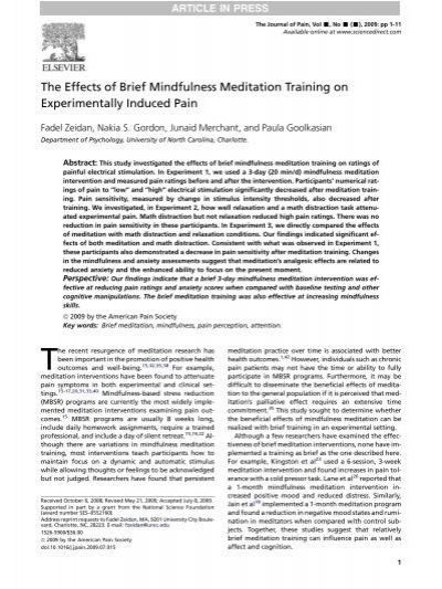 The Effects Of Brief Mindfulness Meditation Training - Researchgate