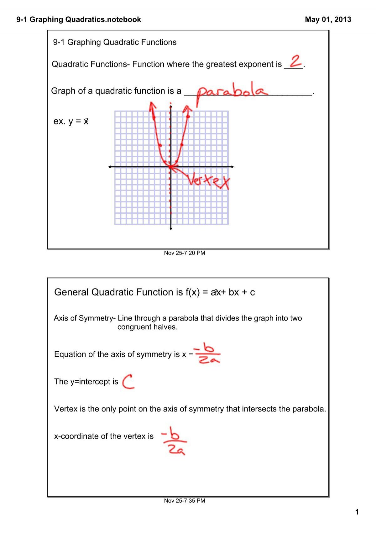 9 1 Graphing Quadratics Notebook