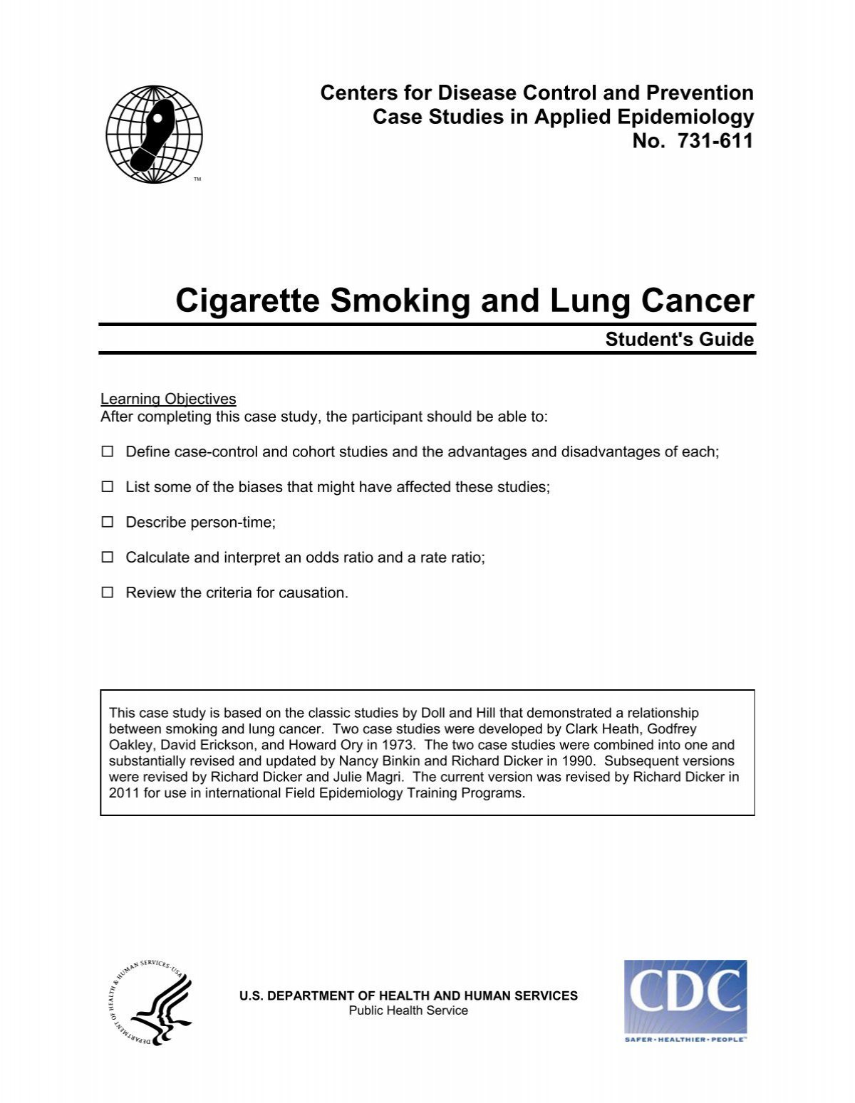 case study cigarette smoking and lung cancer