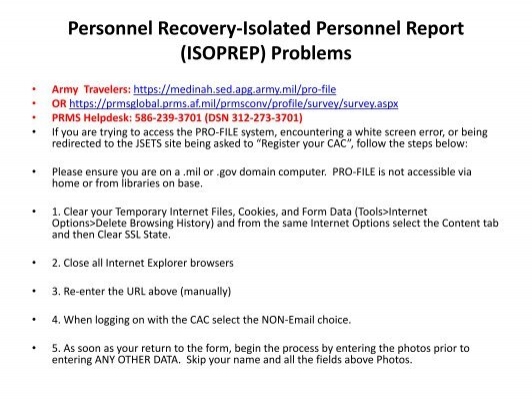 Personnel Recovery-Isolated Personnel Report (ISOPREP) Problems