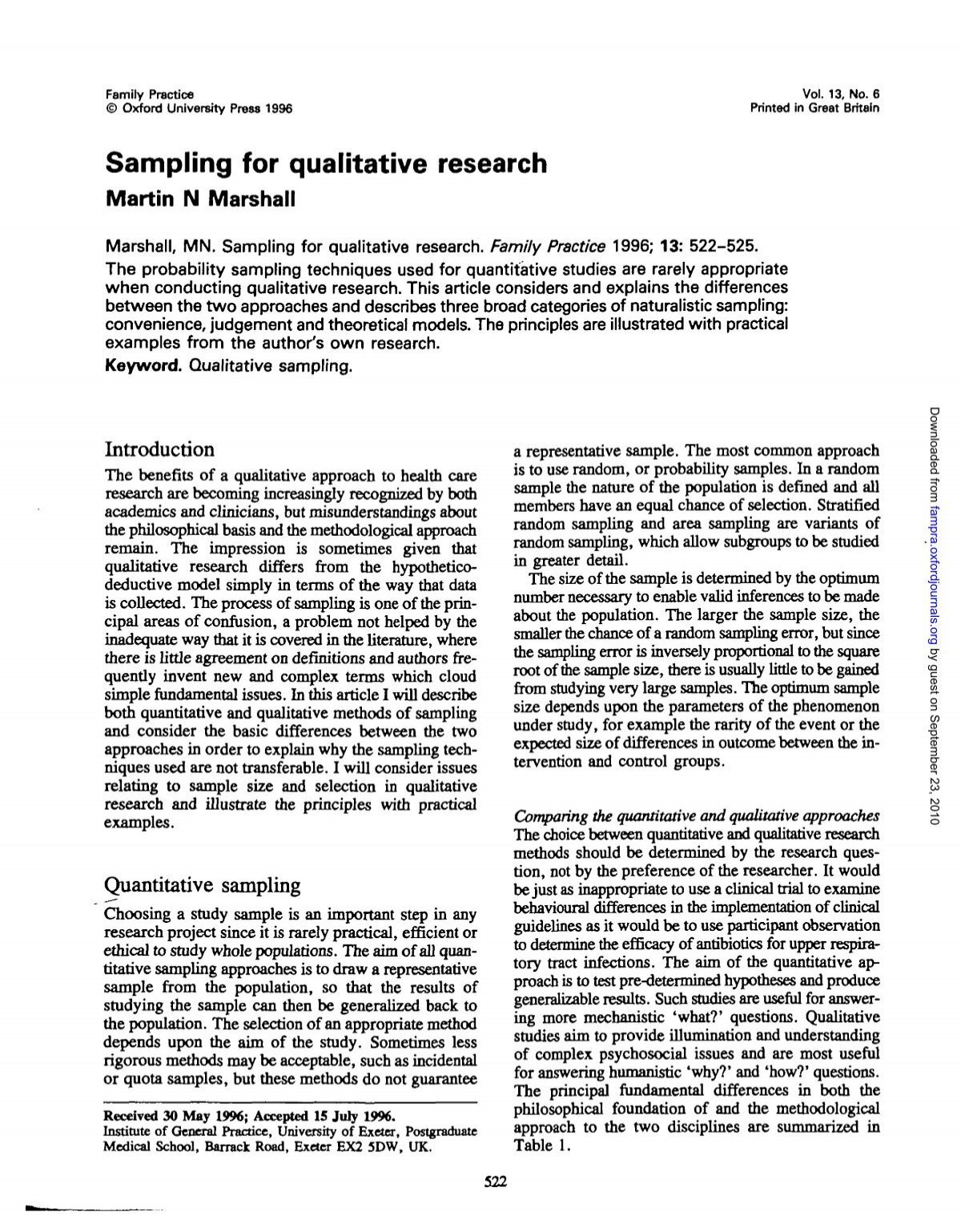 sampling in research scholarly articles
