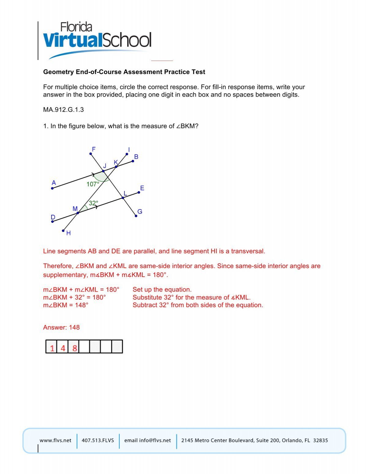Geometry Practice Test Answers Pdf St Johns Virtual School