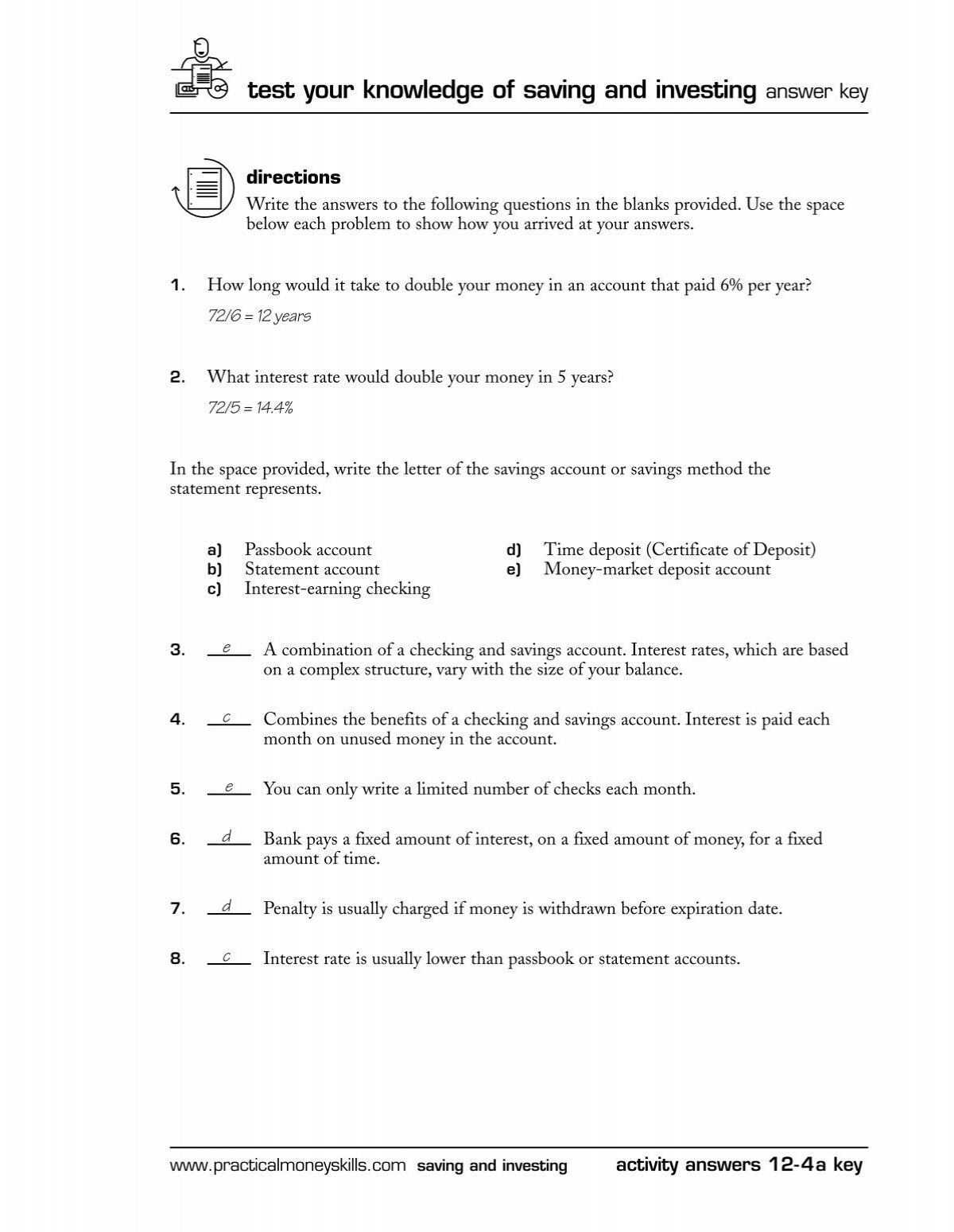Chapter 5 Savings Accounts Worksheet Answers