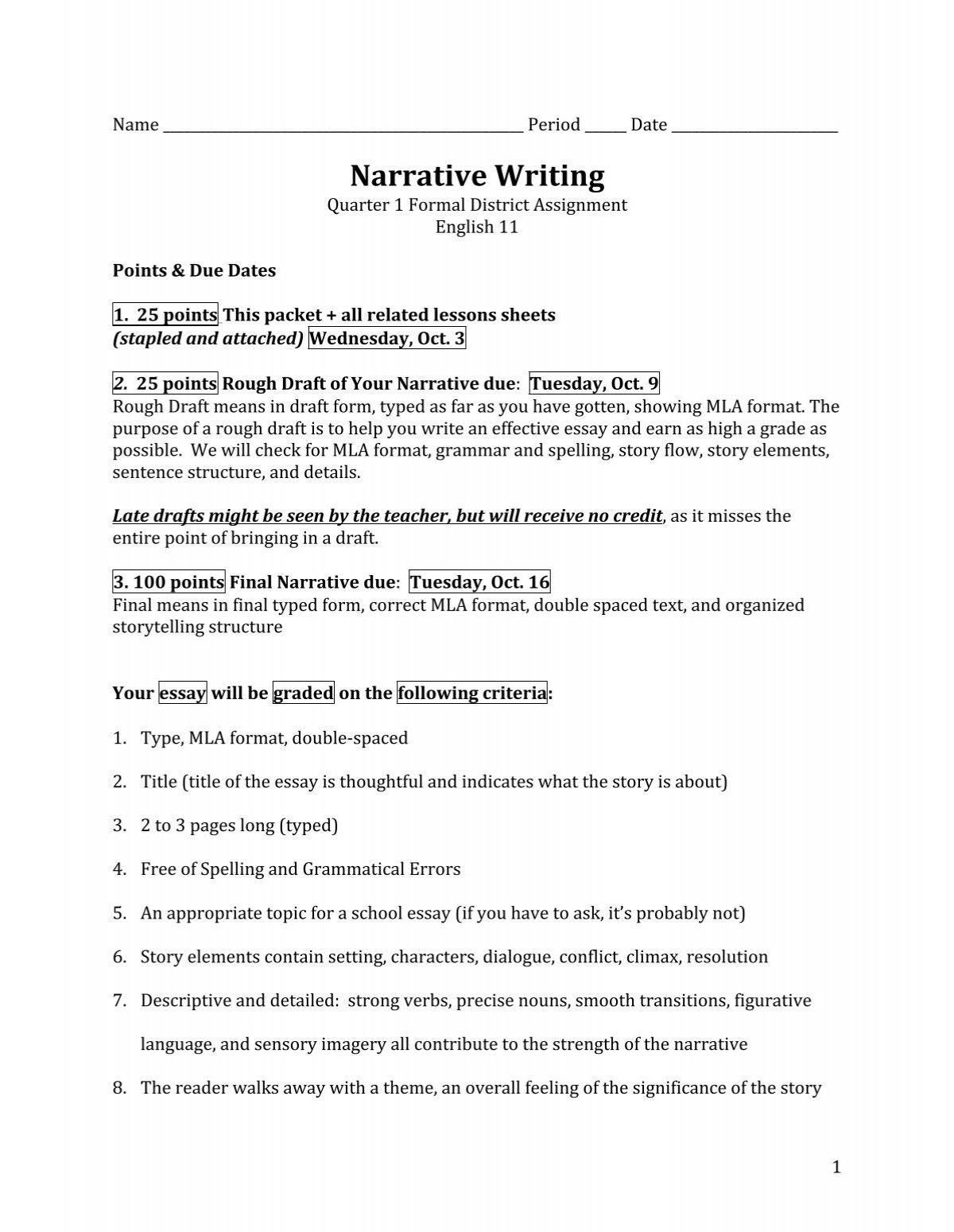 mla format for a narrative essay