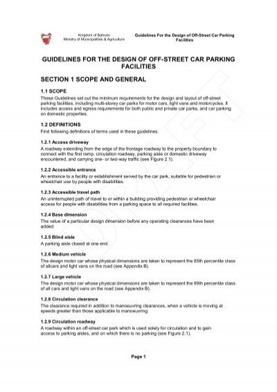 Guidelines For The Design Of Off Street Car Parking Facilities Section 1