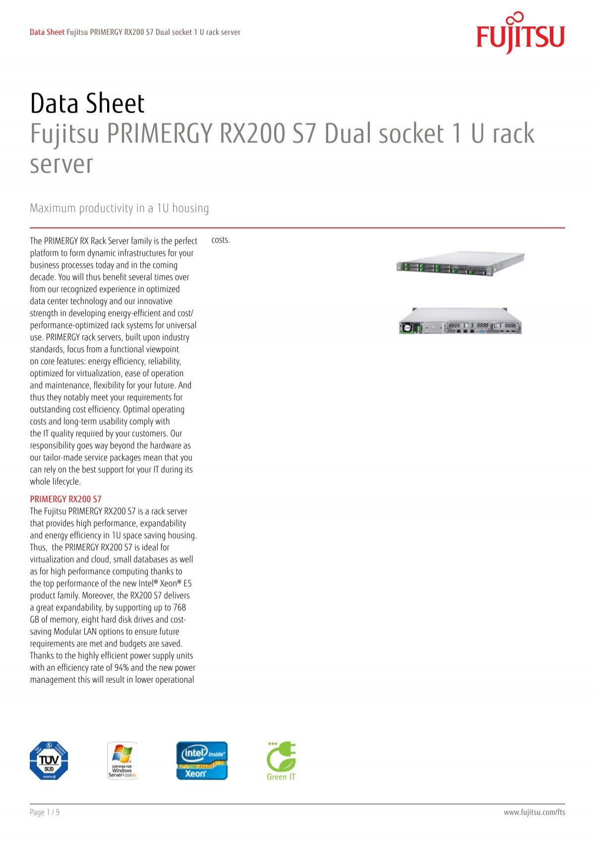 Fujitsu Primergy Rx0 S7 Rack Server Icecat Biz