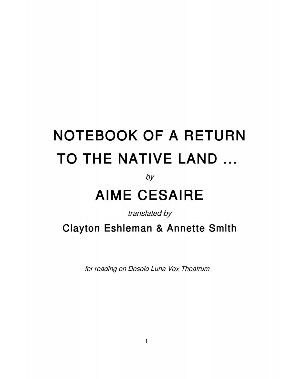 AIME CESAIRE--NOTEBOOK OF A RETURN TO A NATIVE LAND
