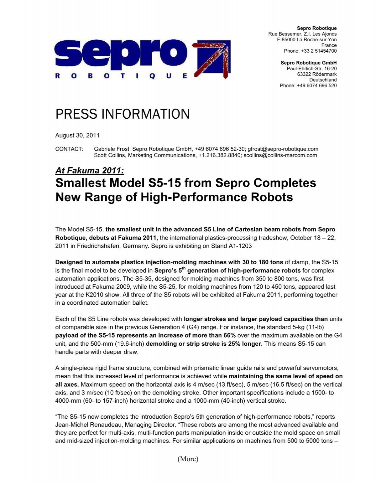 forsætlig fuldstændig spion Smallest Model S5-15 from Sepro Completes New Range of High ...