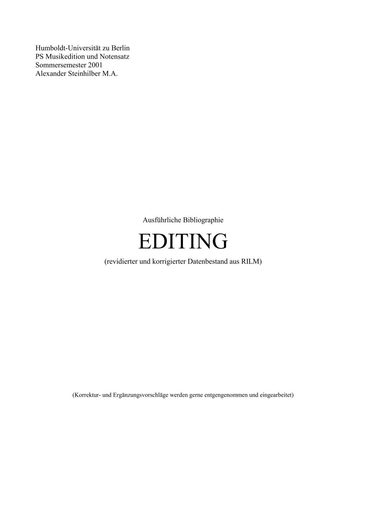 Bibliographie Editing Rilm Alexander Steinhilber