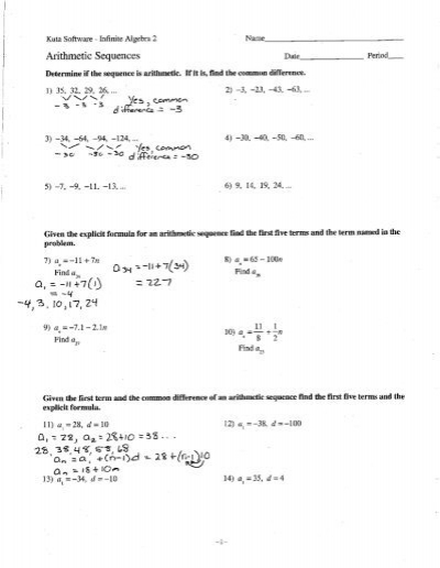 Arithmetic Sequence Worksheet 5th Grade  arithmetic sequence worksheet glencoe 