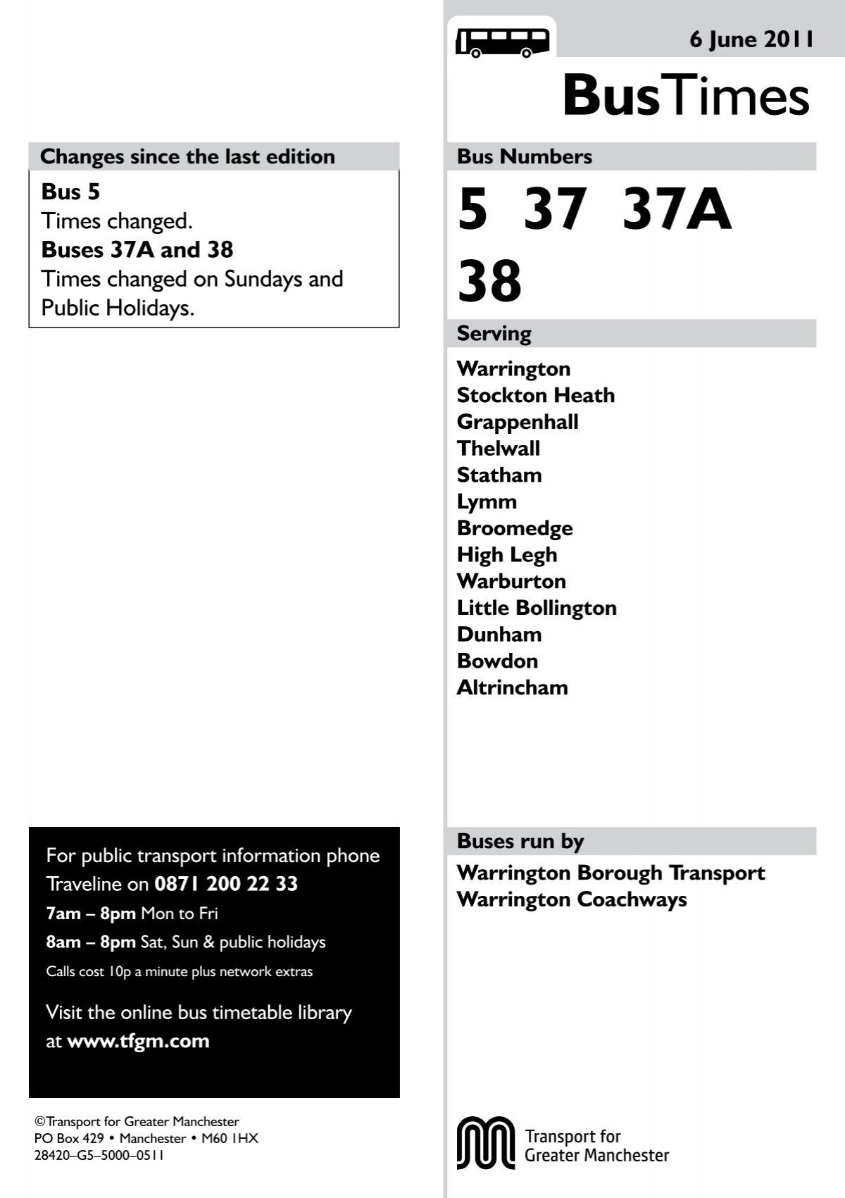 Bus Timetable 5 37 37a 38