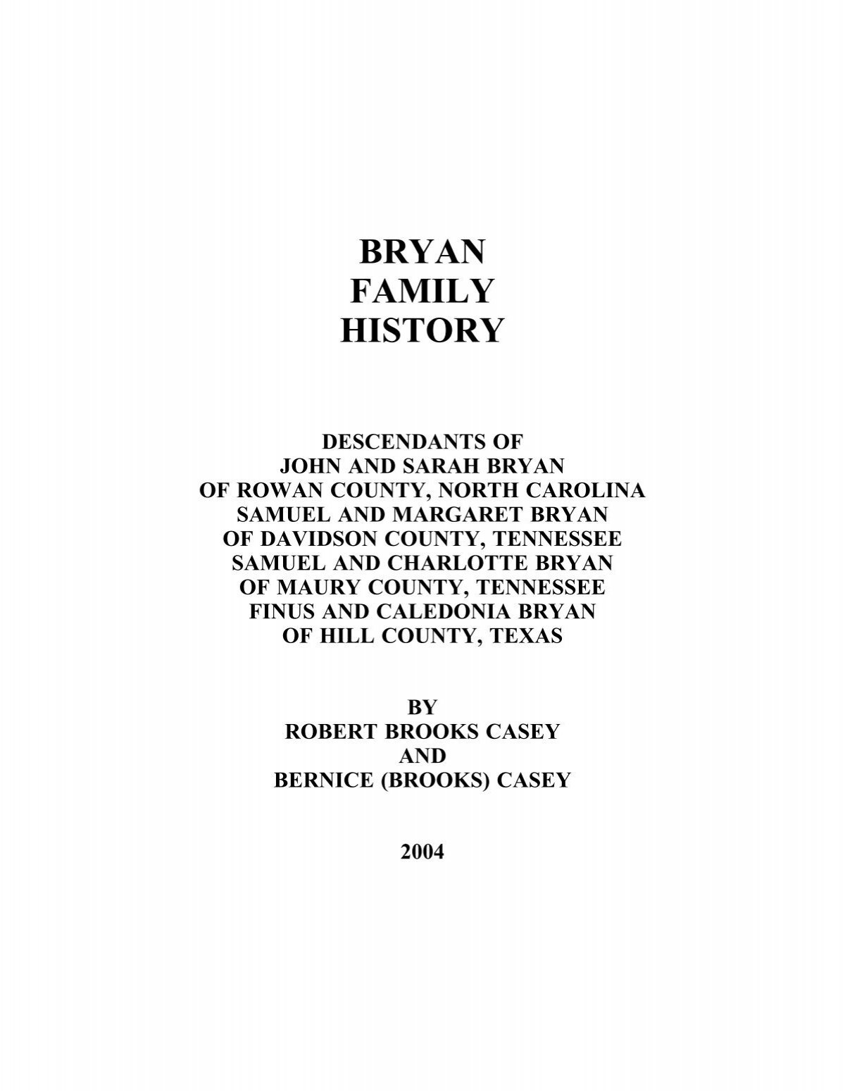 Bryan Family History Interactive Family Histories