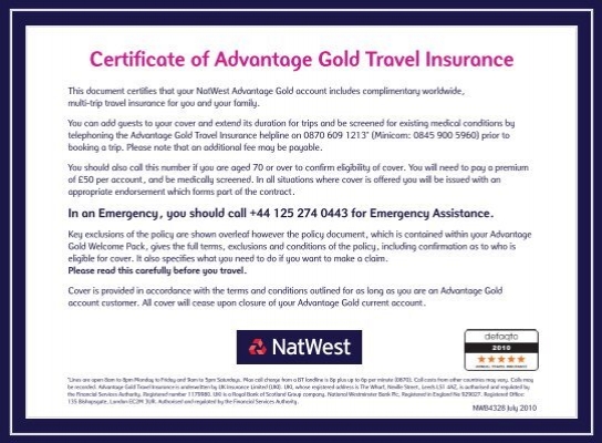 natwest advantage gold account travel insurance
