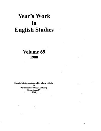 Periodicals Service Company Years Work In English Studies