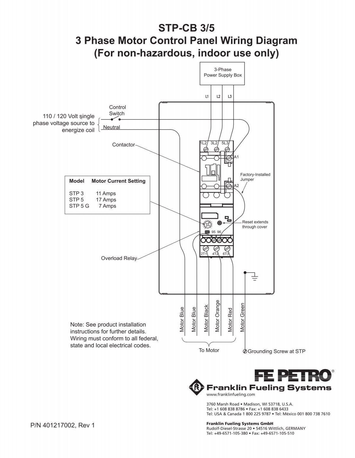 STPCB 3\/5 3 Phase Motor Control Panel Wiring Diagram  Franklin 