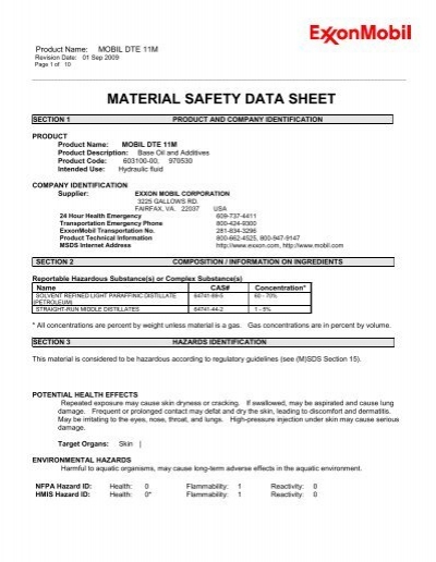 Dte 11m Material Safety Data