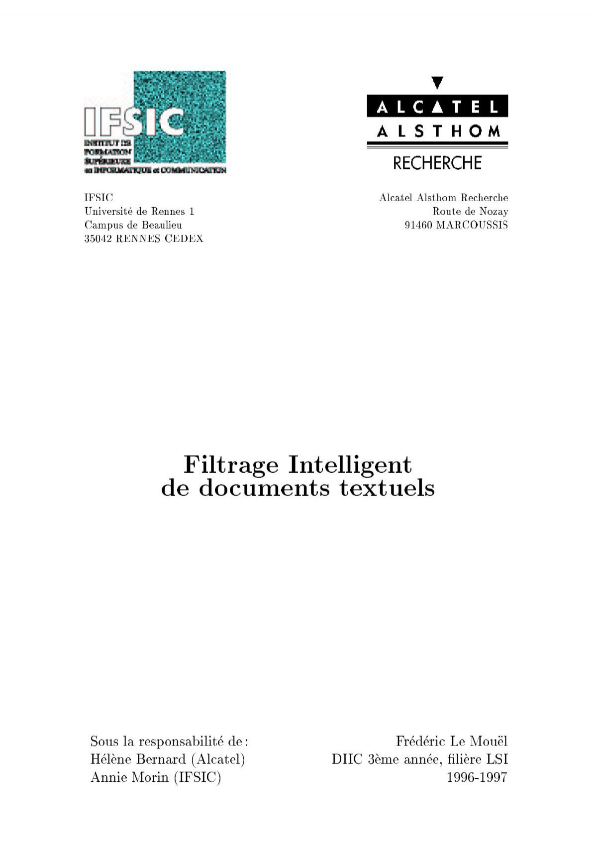 Ifsic Alcatel Alsthom Recherche Universit A C E De Rennes 1 Route