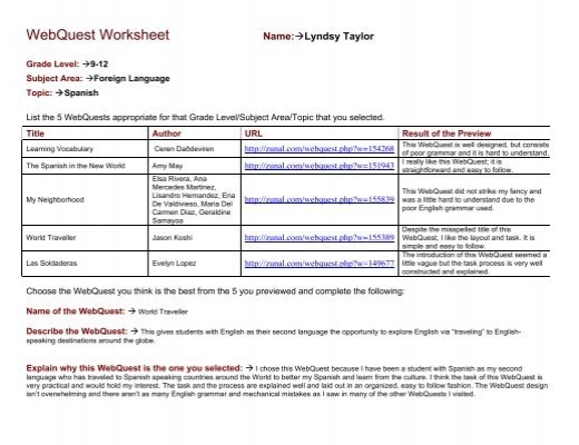 WebQuest Worksheet