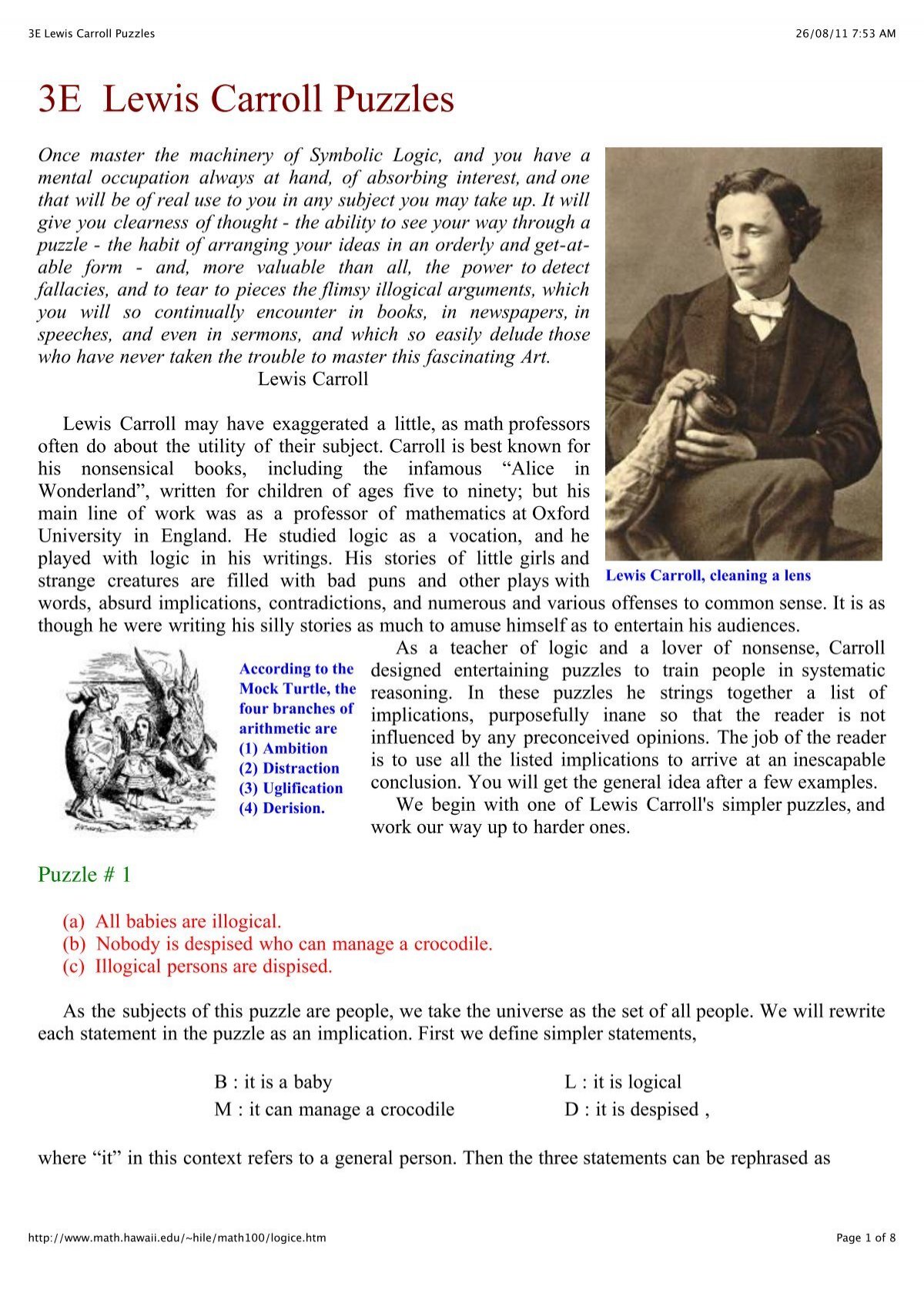 Mathematics: Logic and Lewis Carroll