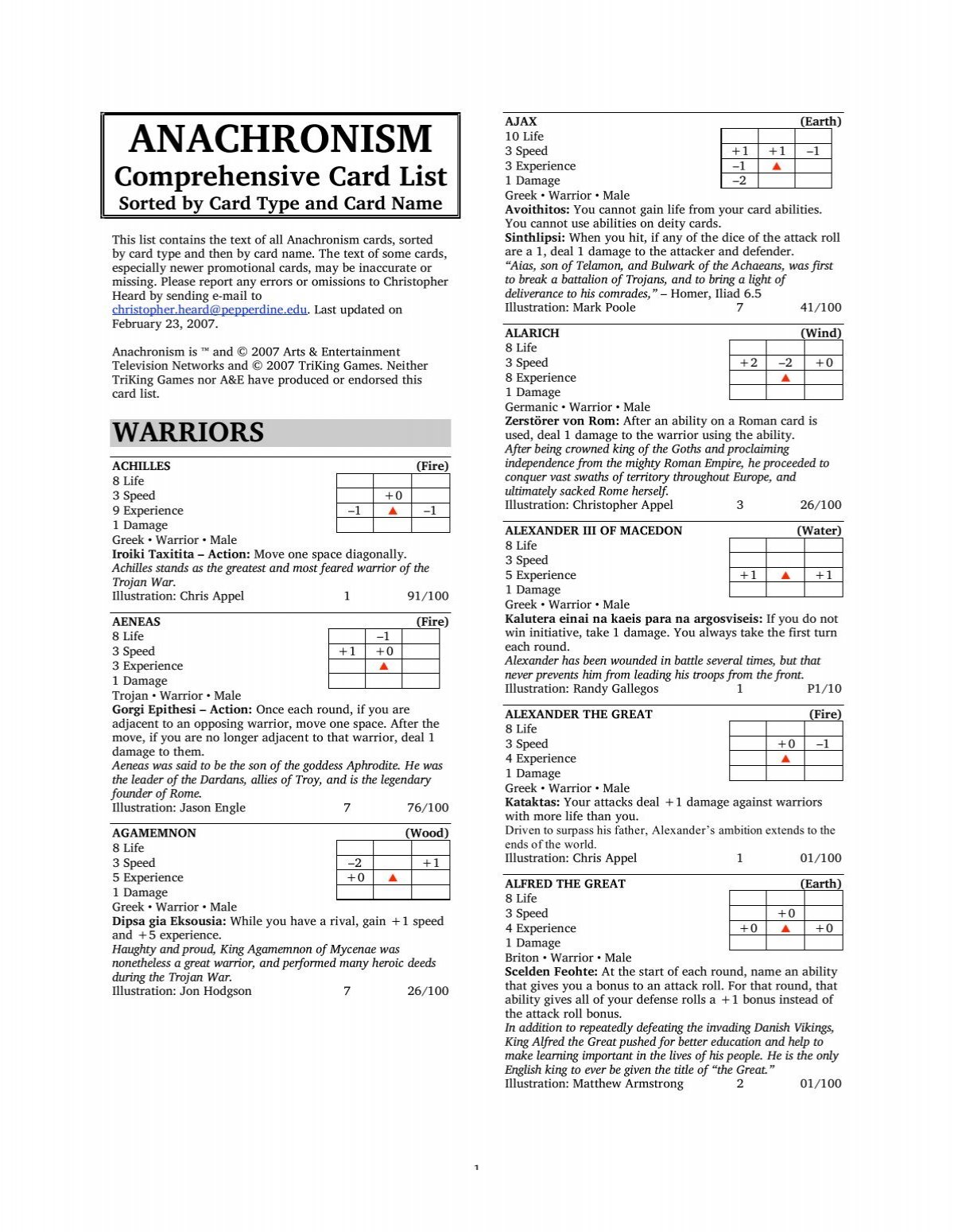 ANACHRONISM Comprehensive Card List - Dystemporalia