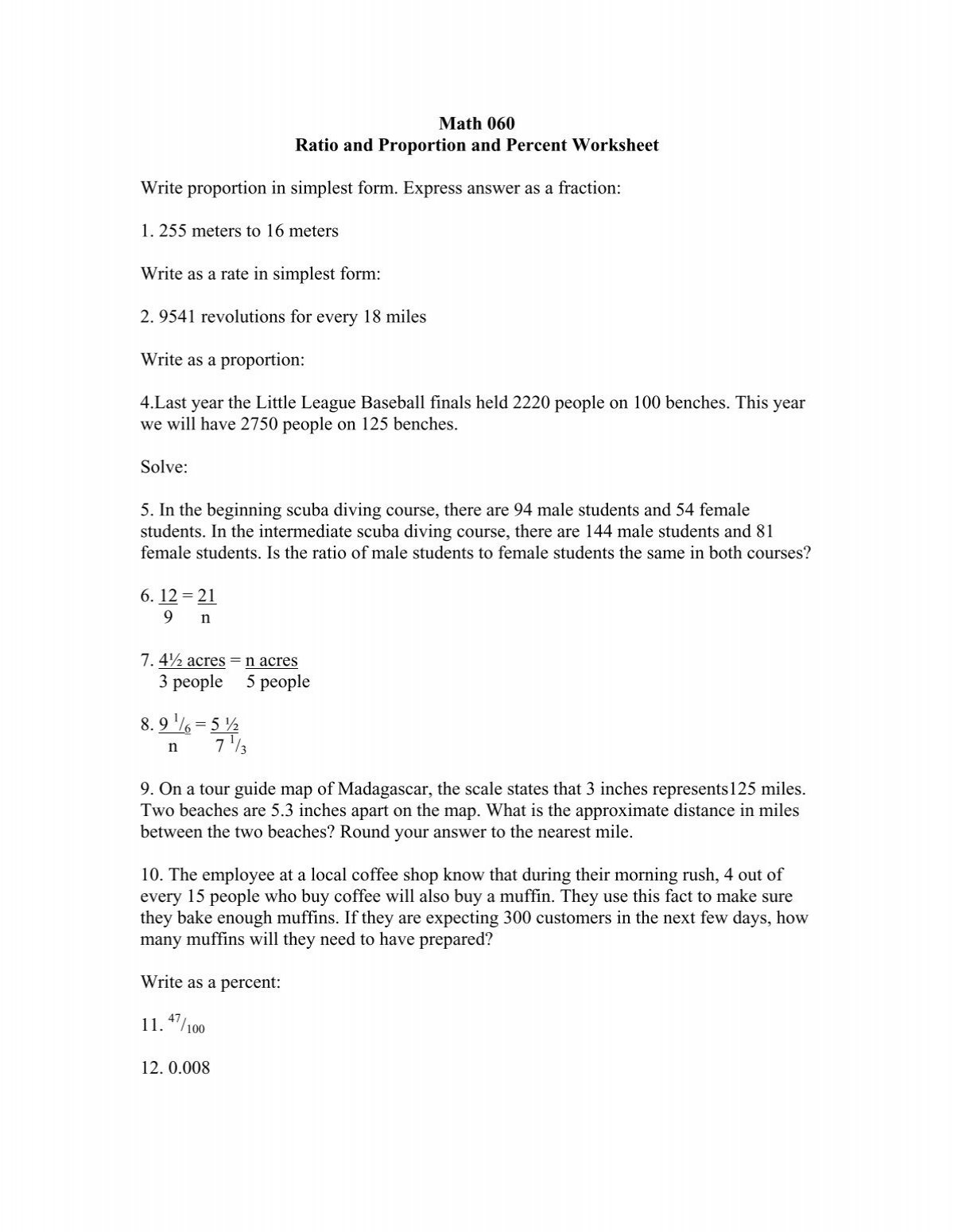ratio proportion and percent problem solving with percent worksheet