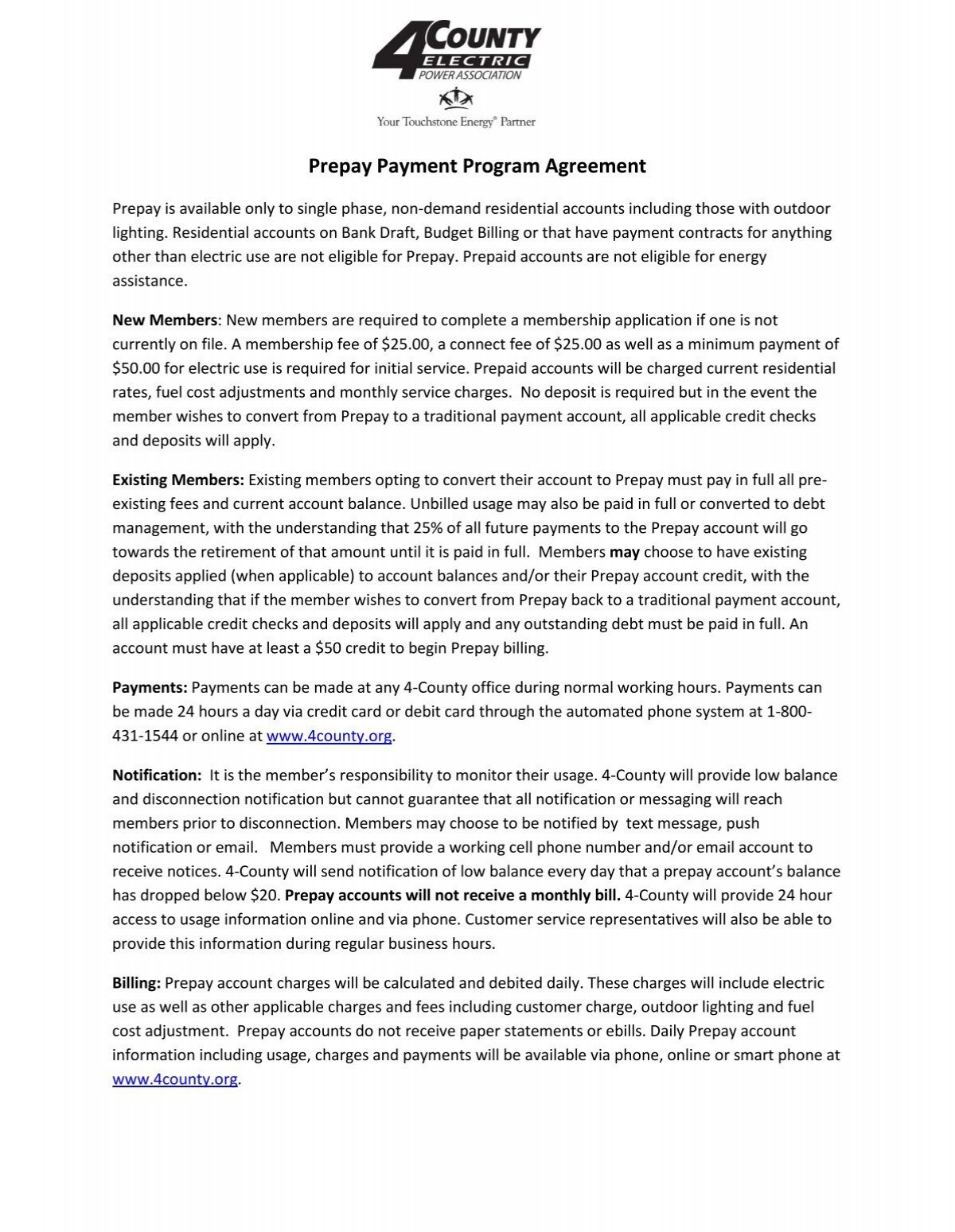 Prepay Application & Agreement Form - 4-County Electric Power