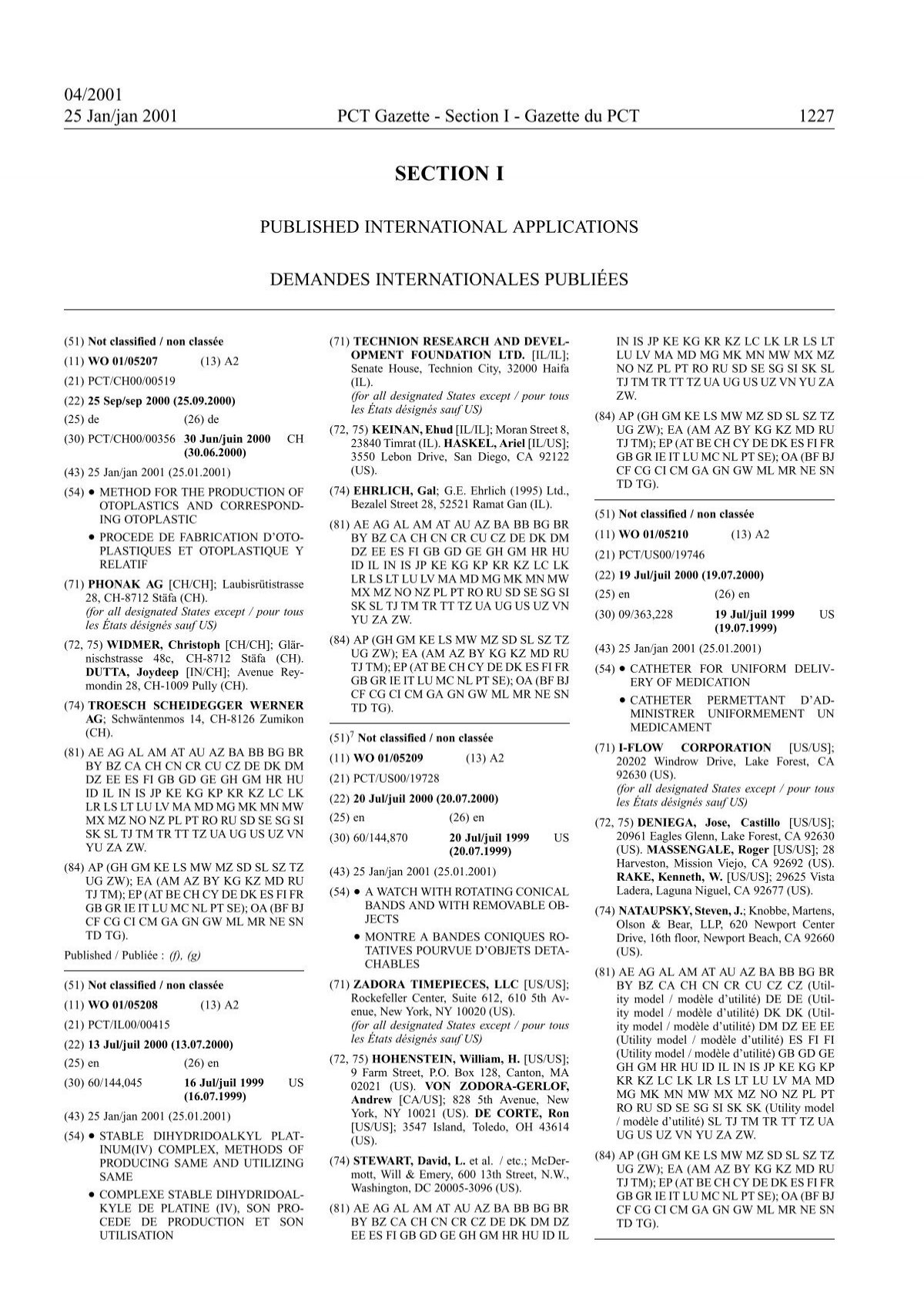Pct20014 Pct Gazette Weekly Issue No 4 2001 Wipo