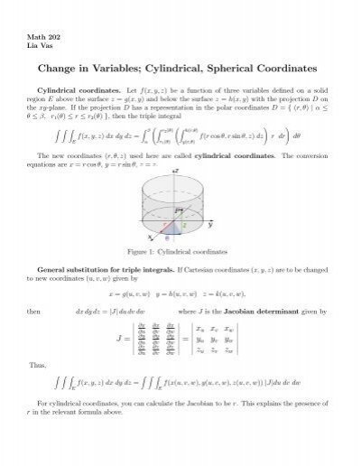 Change In Variables Cylindrical Spherical Coordinates