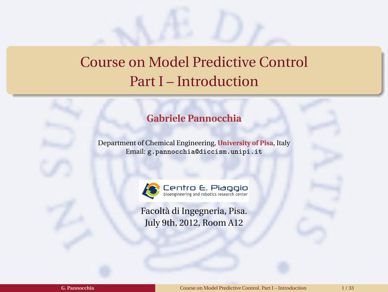 Course On Model Predictive Control Part I Centro E Piaggio