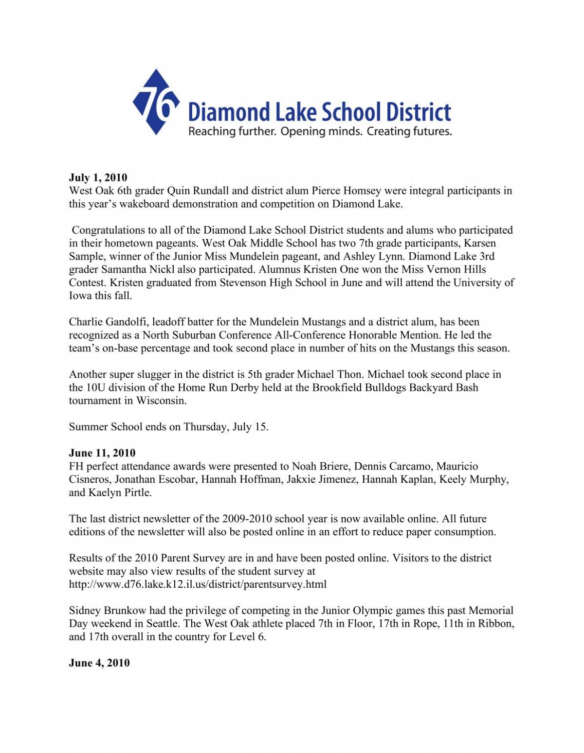 July 1, 2010 - Diamond Lake School District 76