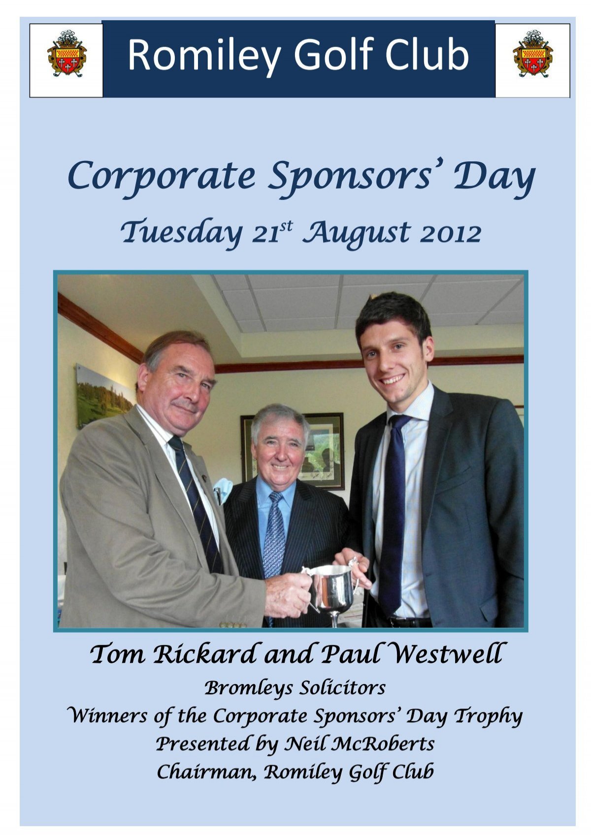 to read Corporate Sponsors Day 2012 newsletter - Romiley Golf Club