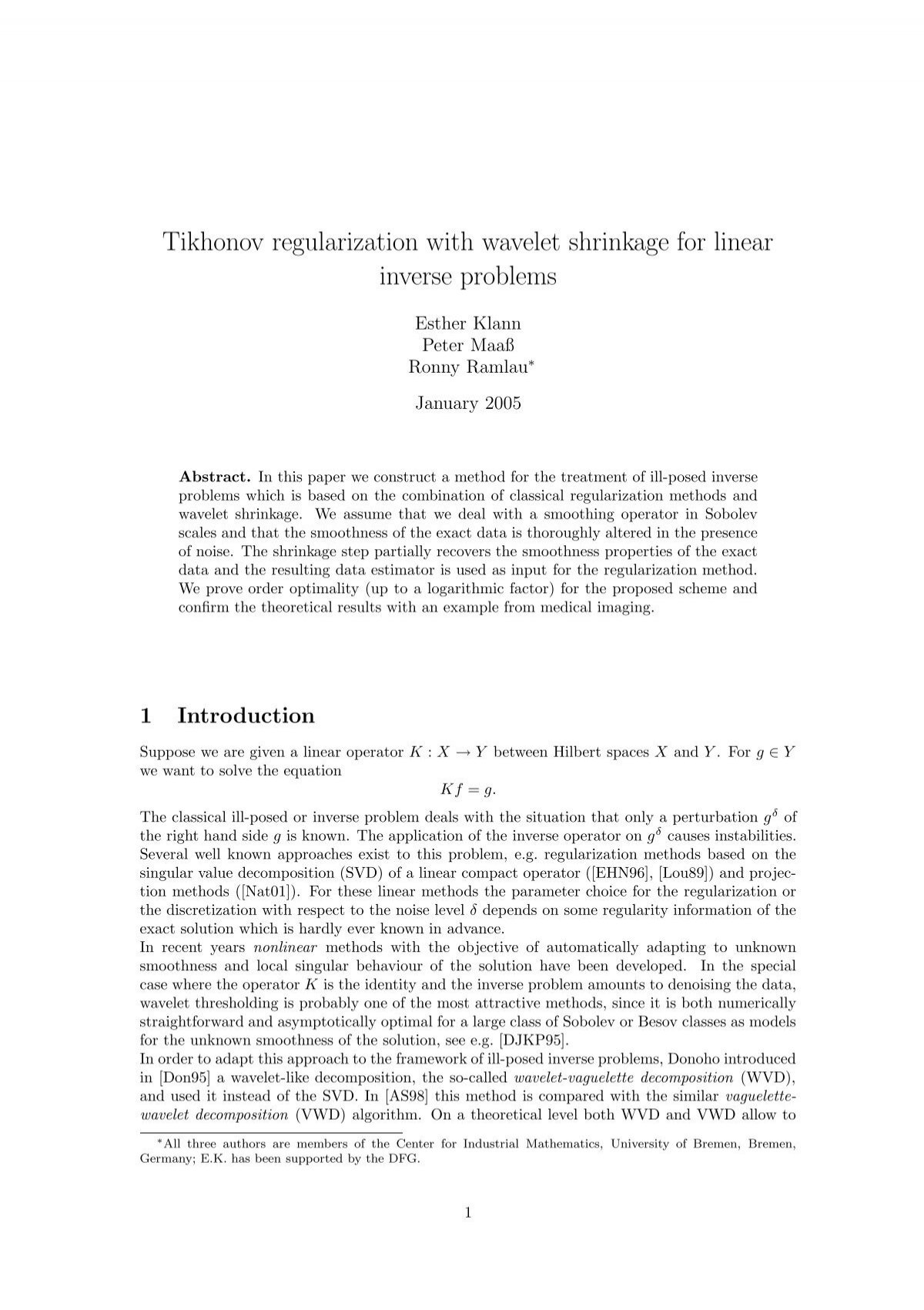 Tikhonov Regularization With Wavelet Shrinkage For Mathematik