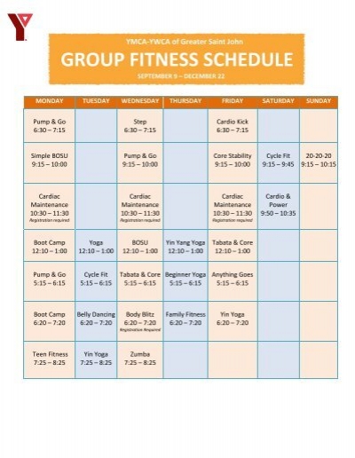 Group Fitness Schedule Ymca Ywca Of