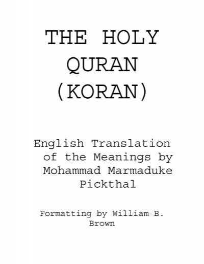 The English Quran Plain Text Holybooks Com