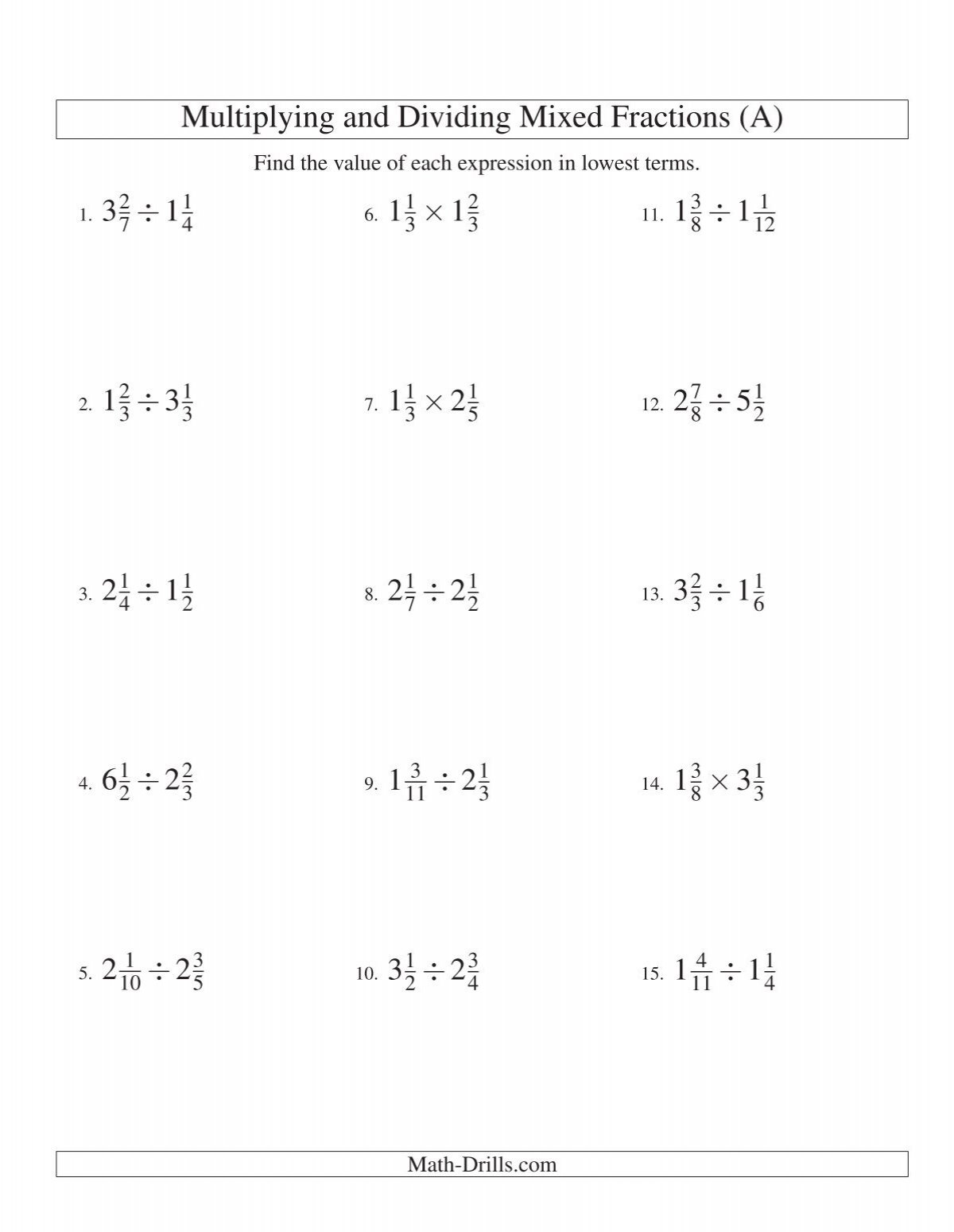 Multiplying And Dividing Mixed Fractions Word Problems Worksheet With Answers Pdf