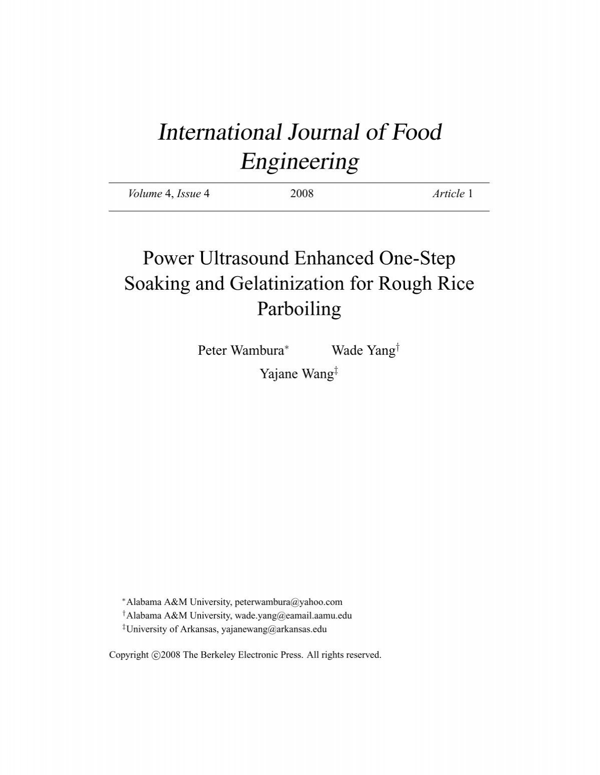 International Journal Of Food Engineering Rice Processing Program