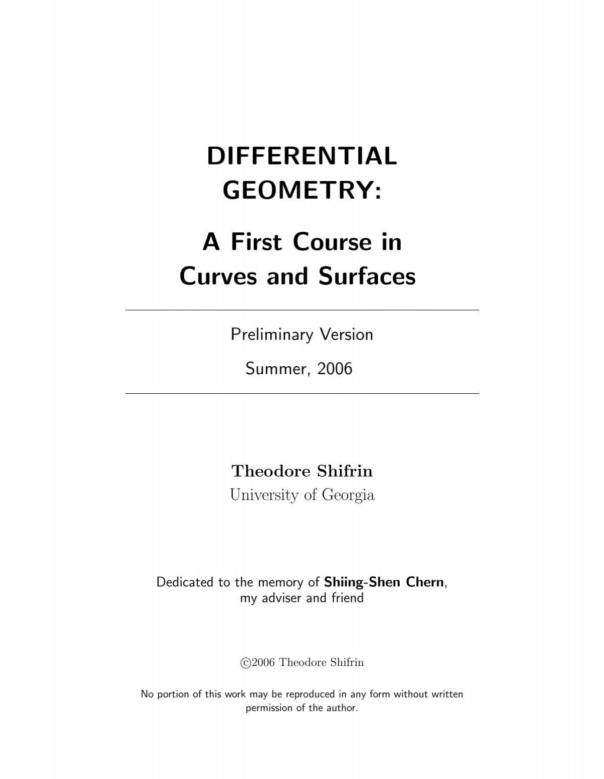 Differential Geometry A First Course In Curves And Surfaces