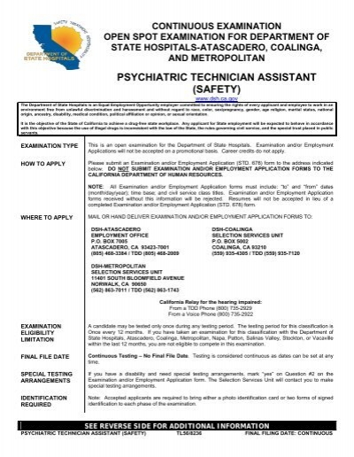 Psychiatric Technician Assistant Safety Dept Of State