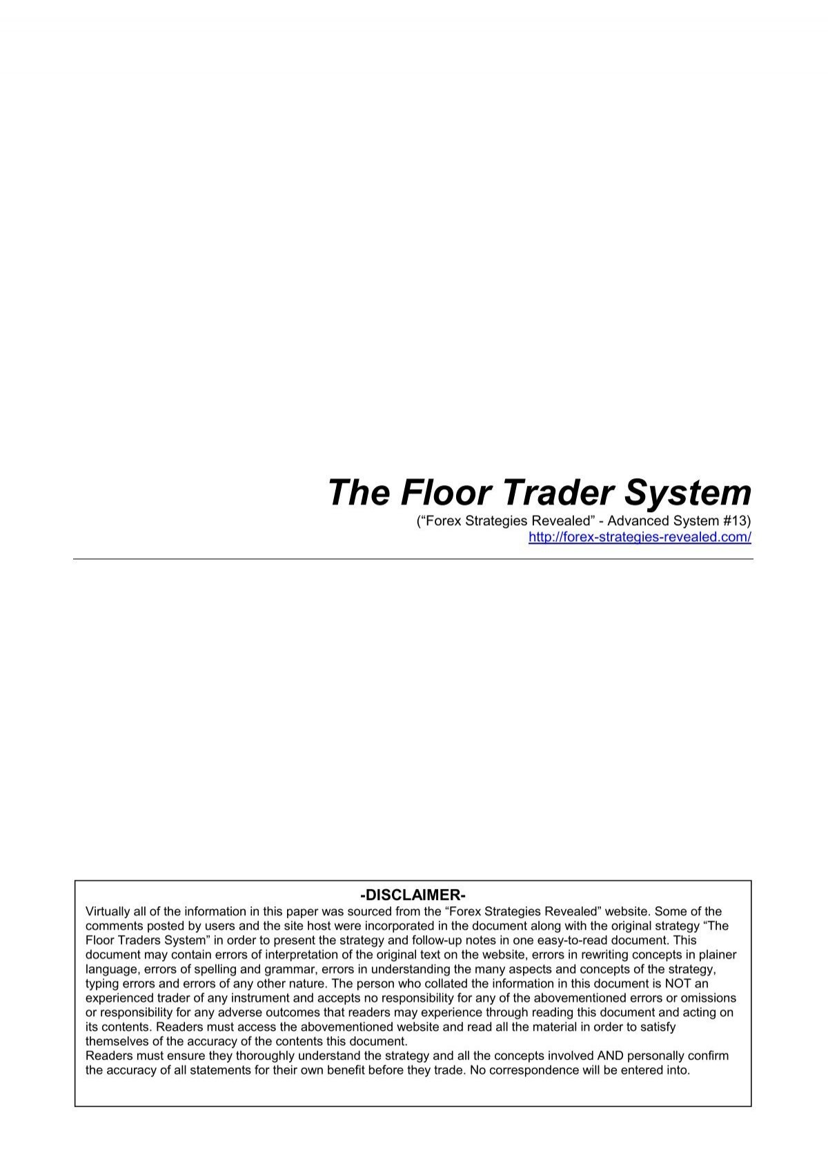 The Floor Trader System Forex Strategies Revealed - 